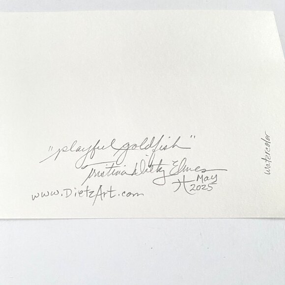 Playful Goldfish Original Watercolor Wall Art Painting 8x10in Matted Frame Ready - Picture 5 of 6